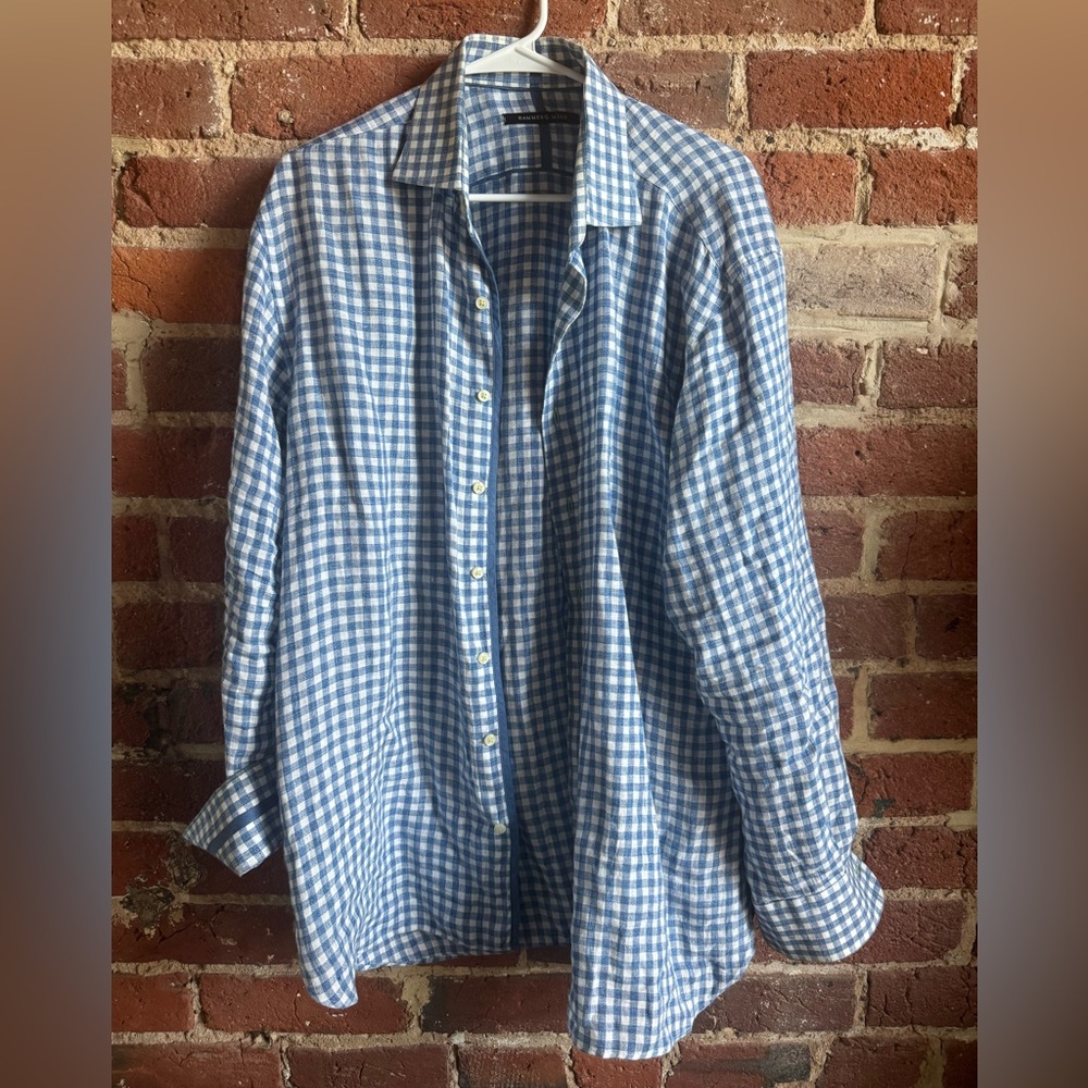 Blue Checkered Linen Men's Shirt